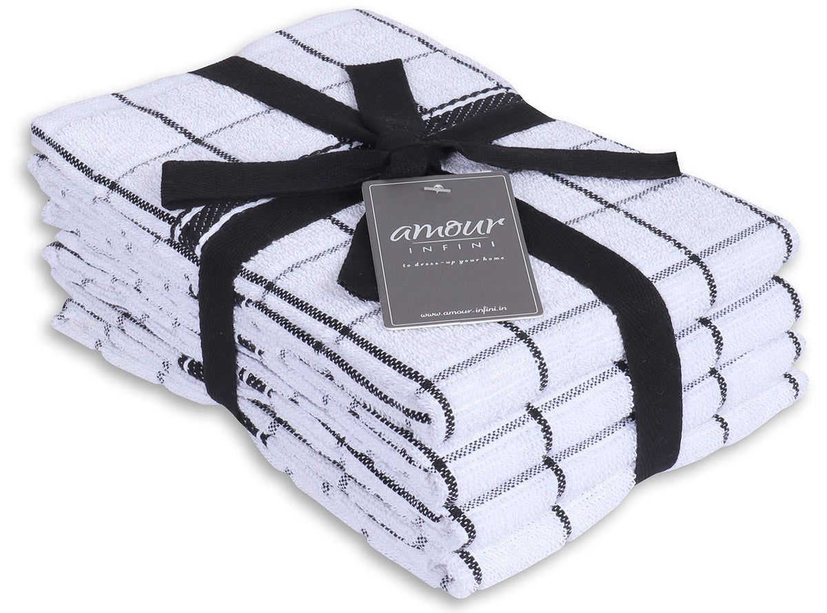 AMOUR INFINI Kitchen Dish Cloths Set of 8 - Ultra Soft, Highly Absorbent, Quick-Drying Terry Cotton Dishcloths 12"x12" Inch Wash & Cleaning Cloths for Kitchen & Dishwashing (D.Grey)
