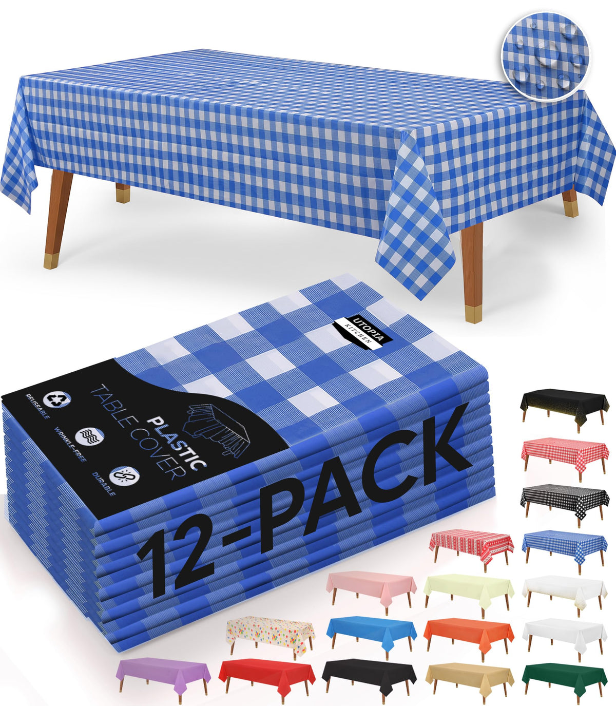 Utopia Kitchen Plastic Table Cloth Disposable [White, 12 Pack]