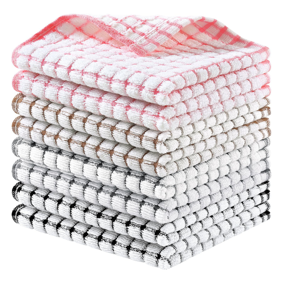 Homaxy 8 Pack Terry Kitchen Dish Cloths, 12"x12", Blue/Yellow/Red/Green
