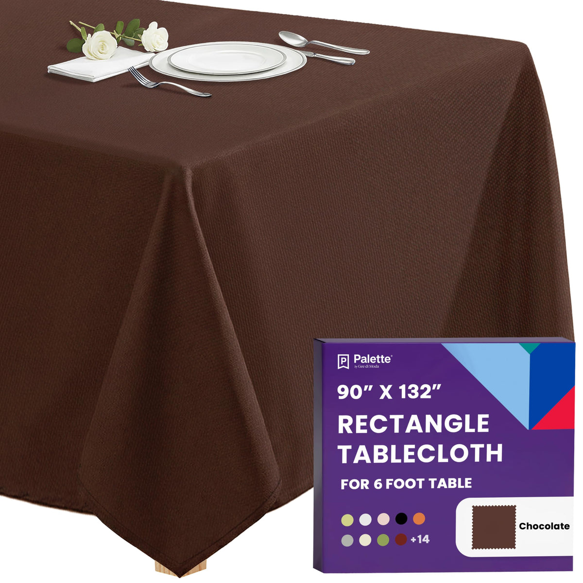 Gee Di Moda Rectangle Tablecloth - 90 x 132 Inch Beige Table Cloth for 6 Foot Tables with Floor-Length Drop - Heavy Duty Washable Fabric for Holiday Party, Dinner, Weddings & Baby Shower
