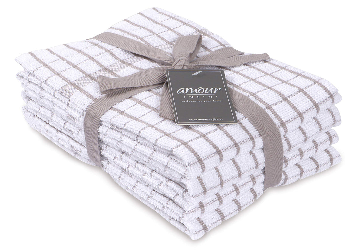 AMOUR INFINI Kitchen Dish Cloths Set of 8 - Ultra Soft, Highly Absorbent, Quick-Drying Terry Cotton Dishcloths 12"x12" Inch Wash & Cleaning Cloths for Kitchen & Dishwashing (D.Grey)