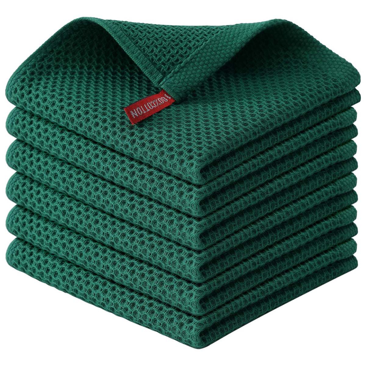 Kitinjoy 100% Cotton Waffle 6-Pack Kitchen Towels, 12" x 12", Dark Grey