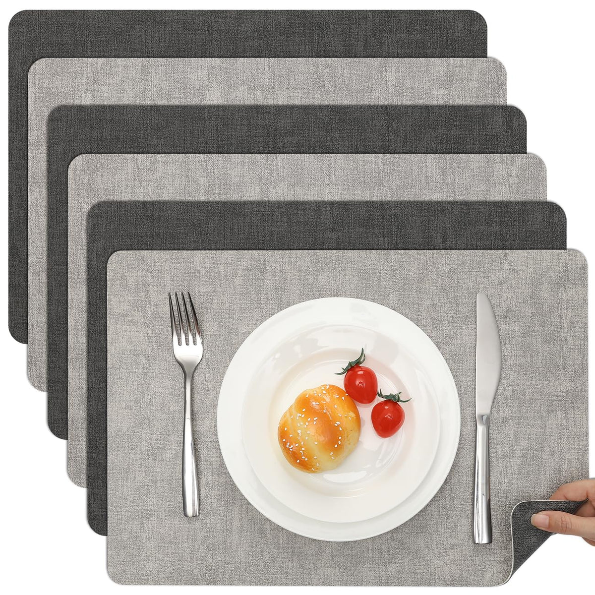Myir JUN Faux Leather Placemats Set of 6, Reversible Dual-Color Place Mats