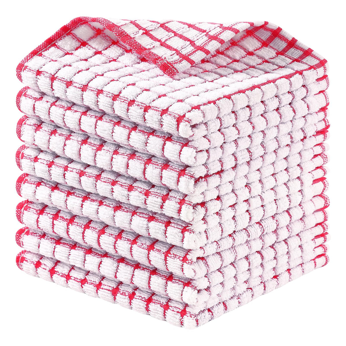 Homaxy 8 Pack Terry Kitchen Dish Cloths, 12"x12", Blue/Yellow/Red/Green