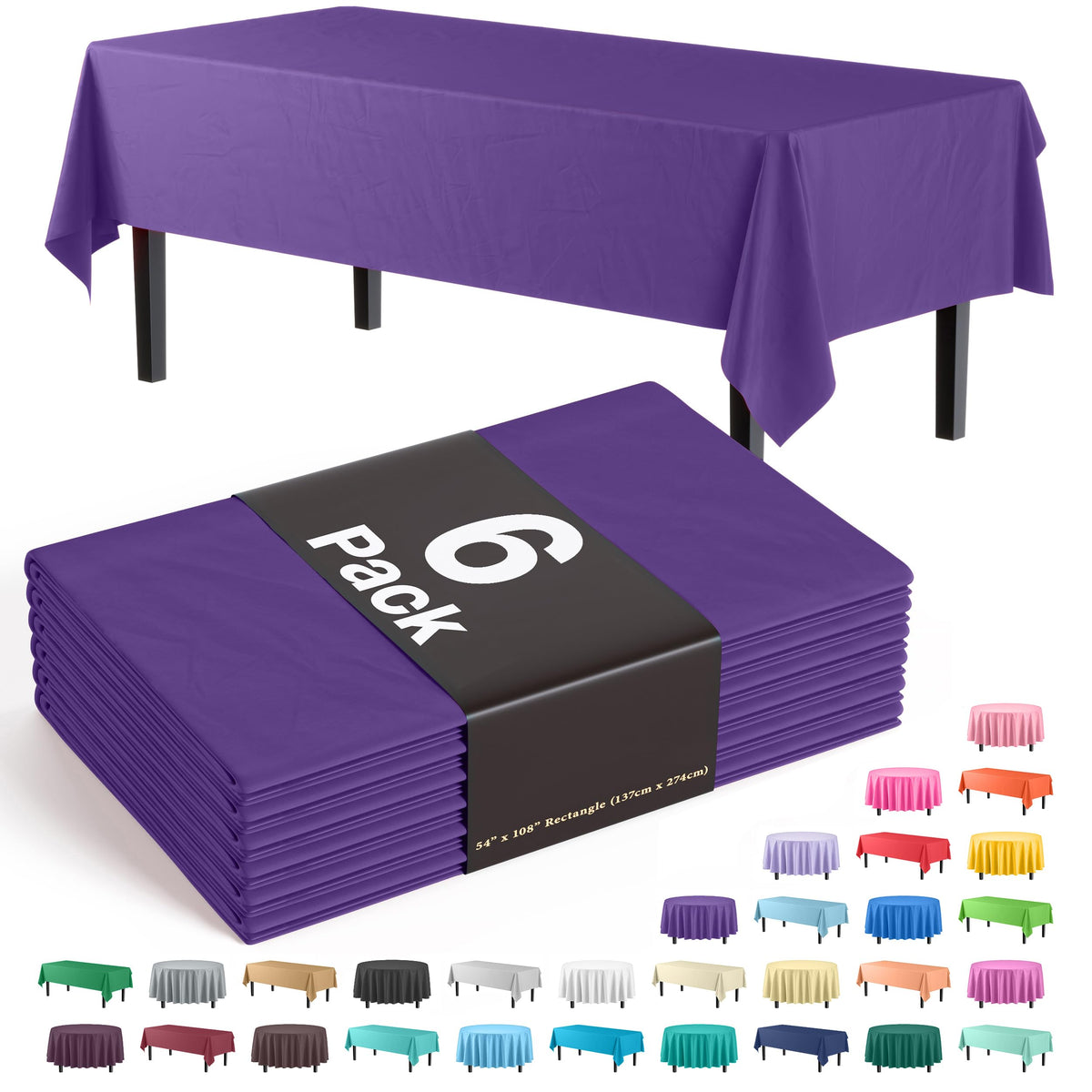 Exquisite Ivory Plastic Table Cloth Disposable 6 Pack - 54 x 108 Inch Rectangle Tablecloth for 6 Foot Tables - Waterproof Table Cover for Party Wedding Birthday Graduation BBQ Catering