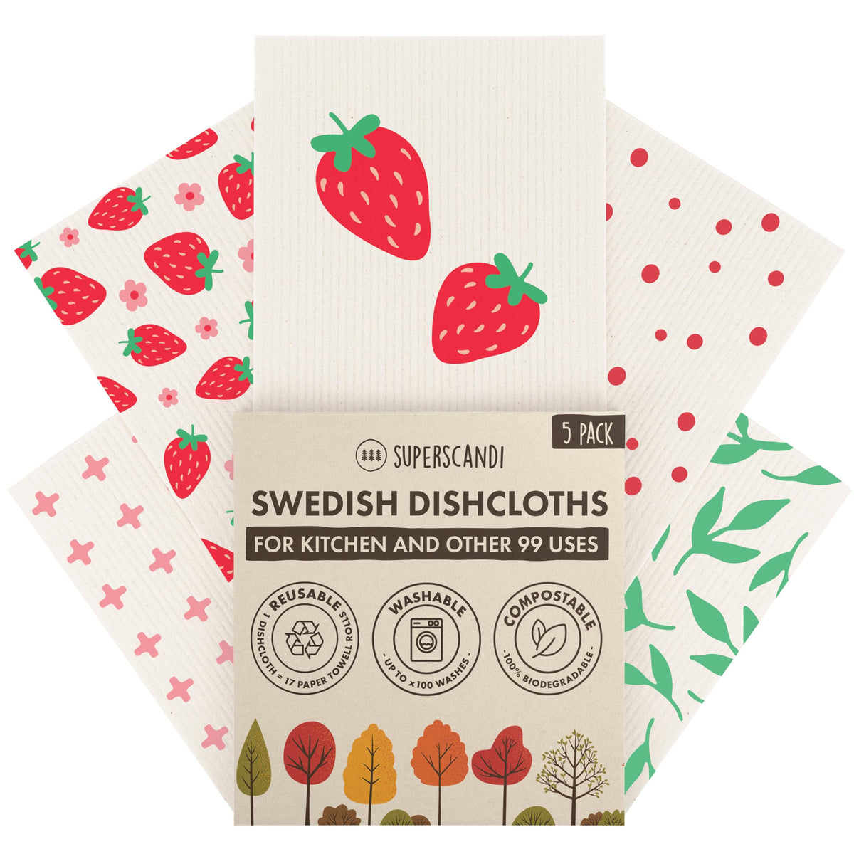 SUPERSCANDI 10 Pack Swedish Dishcloths for Kitchen - 100% Biodegradable & Compostable Reusable Paper Towels Washable, Food-Safe & Without Plastic - Dish Rags Suitable for Any Surface, Grey