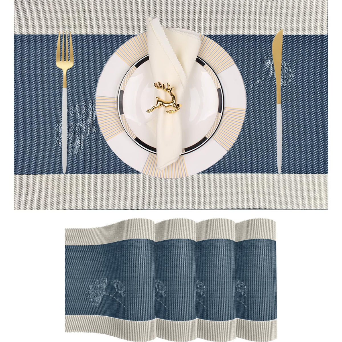 PIGCHCY Placemats,Durable Placemats for Dining Table,Washable Woven Vinyl Kitchen Placemats Set of 4 (Brown)