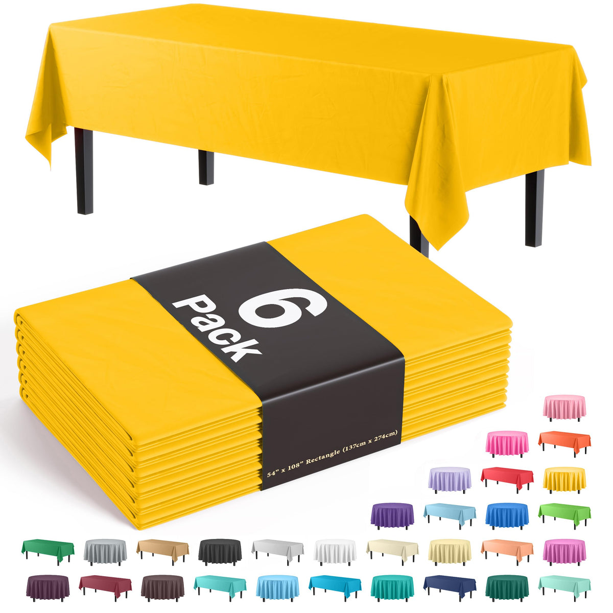 Exquisite Ivory Plastic Table Cloth Disposable 6 Pack - 54 x 108 Inch Rectangle Tablecloth for 6 Foot Tables - Waterproof Table Cover for Party Wedding Birthday Graduation BBQ Catering