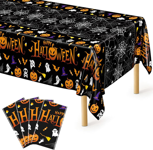 4 Pack Halloween Tablecloth 54 x 108 Inch Pumpkin Spider Web Table Cover