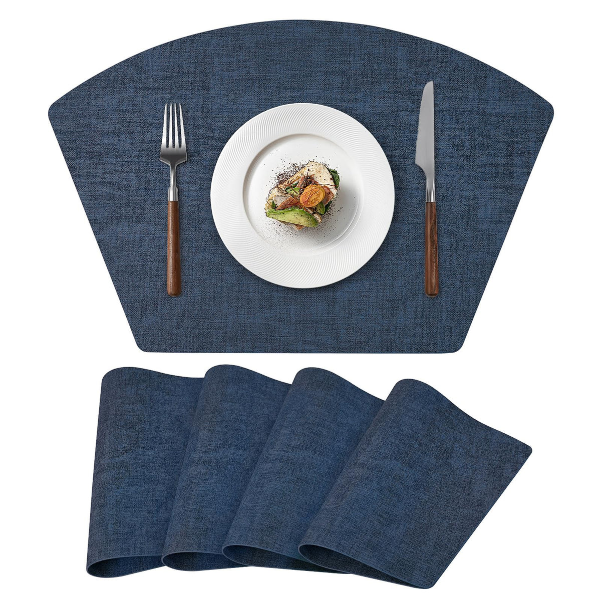 Round Table Placemats Set of 4, Faux Leather Wedge Place Mats, Green