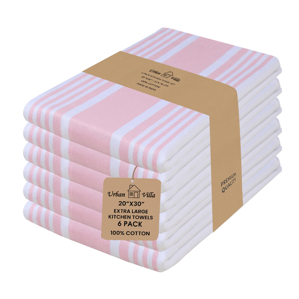Urban Villa Kitchen Towels 100% Cotton Dish Towels for Kitchen (Set of 6) 20”x30” Dish Cloths Highly Absorbent Kitchen Linen Set with Hanging Loop Perfect for Drying Dishes Cleaning Towels-Blue White