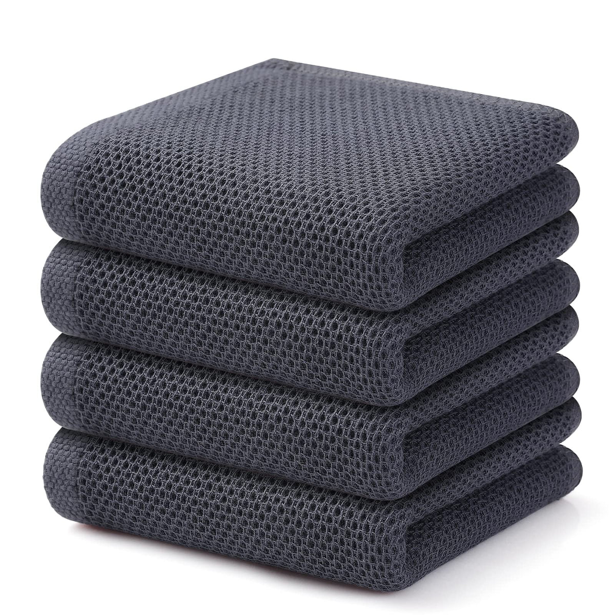 Kitinjoy 100% Cotton Waffle 6-Pack Kitchen Towels, 12" x 12", Dark Grey