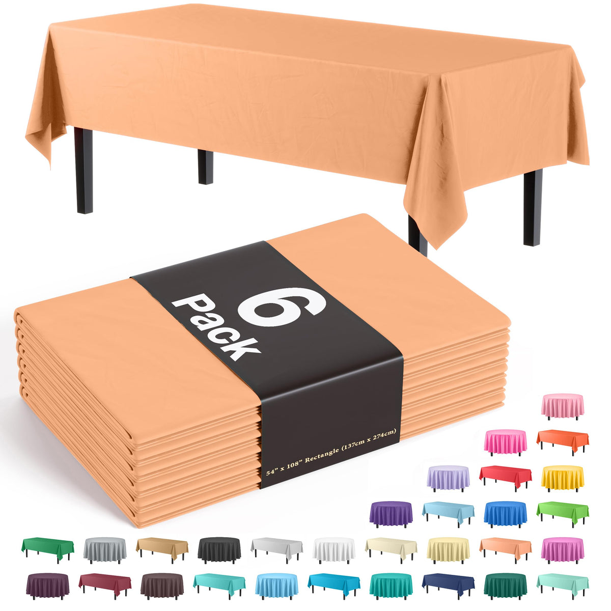Exquisite Ivory Plastic Table Cloth Disposable 6 Pack - 54 x 108 Inch Rectangle Tablecloth for 6 Foot Tables - Waterproof Table Cover for Party Wedding Birthday Graduation BBQ Catering