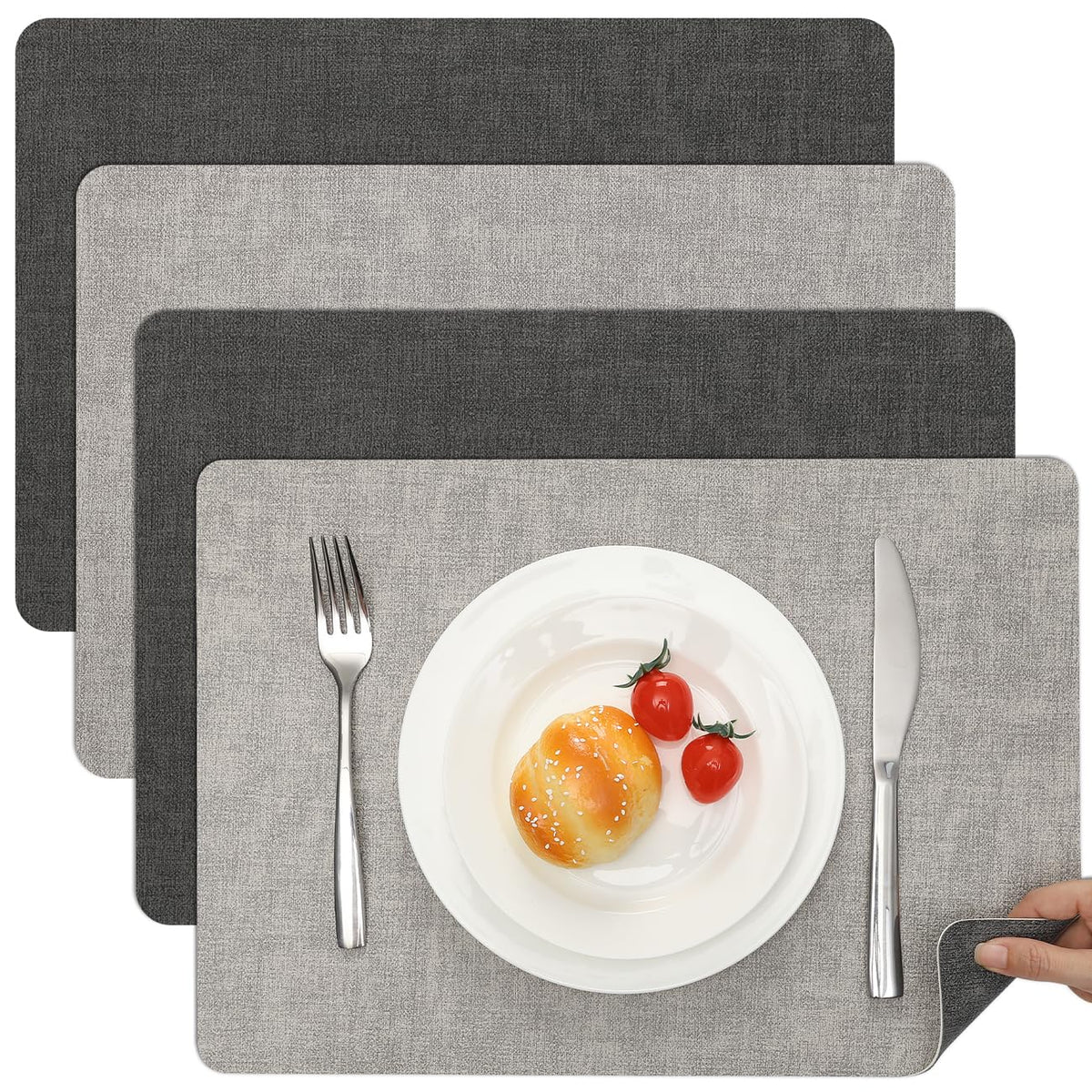 Myir JUN Faux Leather Placemats Set of 6, Reversible Dual-Color Place Mats