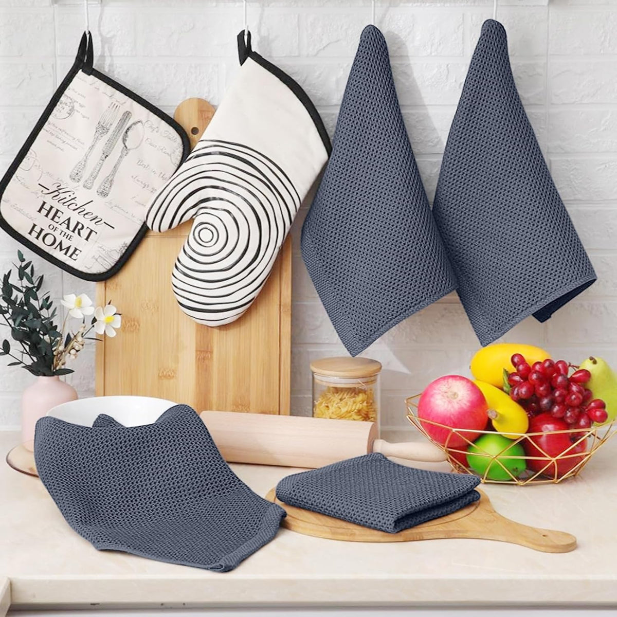 Homaxy 100% Cotton Waffle Weave Kitchen Dish Cloths, 4-Pack, Dark Grey