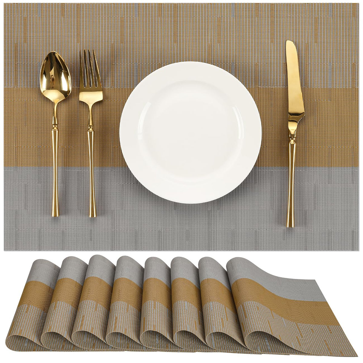 Placemats Set of 8, Vinyl Woven Heat-Resistant Place Mats