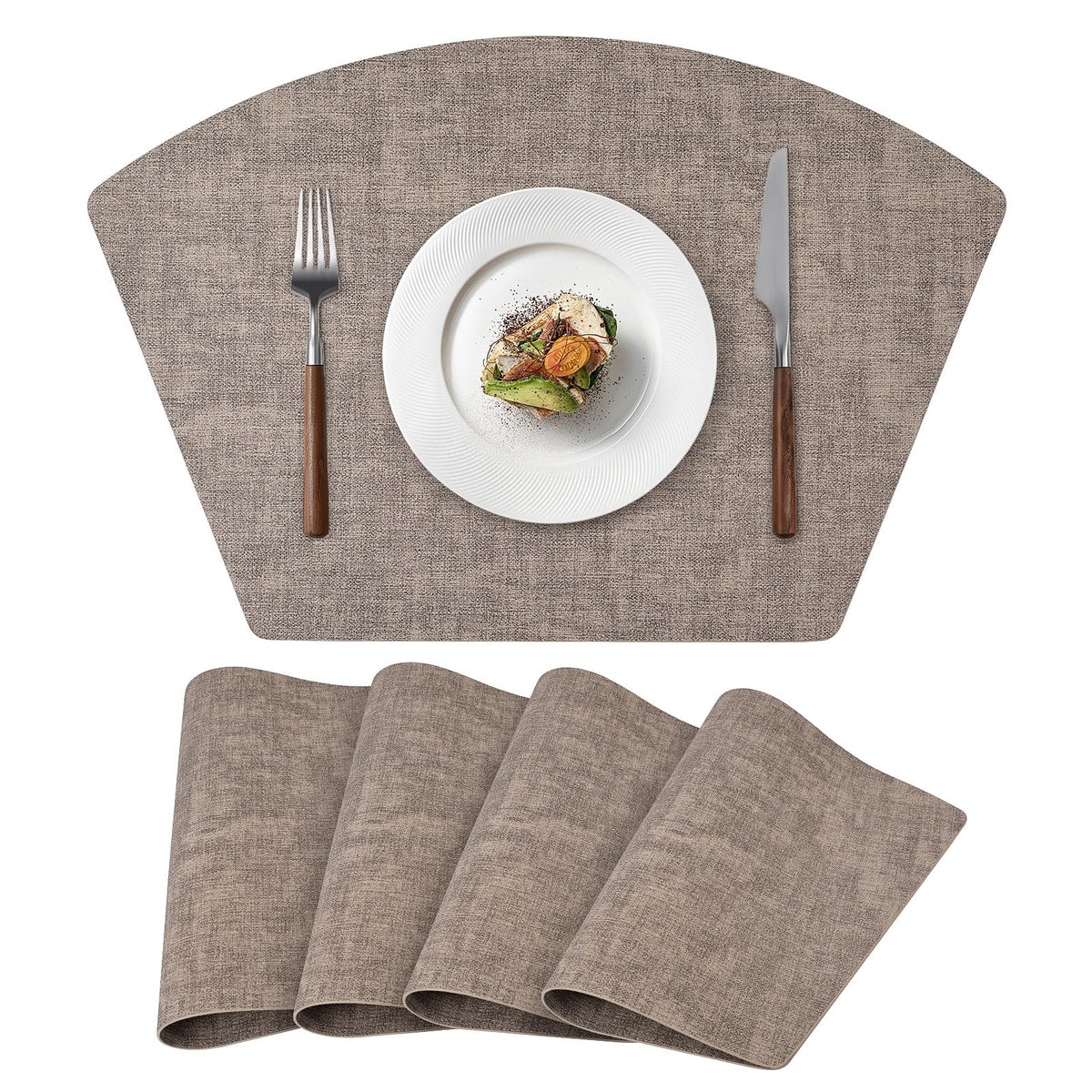 Round Table Placemats Set of 4, Faux Leather Wedge Place Mats, Green