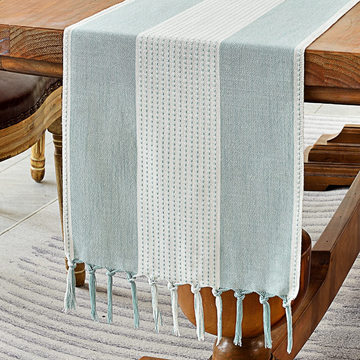 Wracra Linen Placemats, 12 x 18 Inch Set of 4 Placemats, Farmhouse Macrame Place Mats for Kitchen Table and Heat Resistant-Hemstitch Sage Green 4PCS