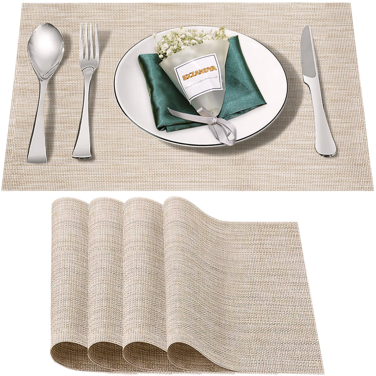 Beige Vinyl Placemats Set of 8,Washable Dining PVC Table Mats