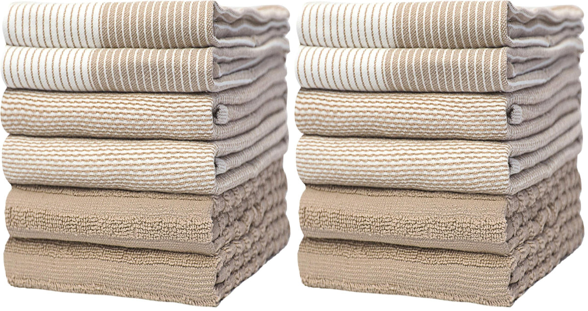 Bumble Premium Dish Cloths 13"x13" (6 Pack) | 100% Natural Ring Spun Cotton | 400 GSM | Highly Absorbent & Soft |Yarn Dyed & Solid Dyed Terry Dish Cloth Set - Tan