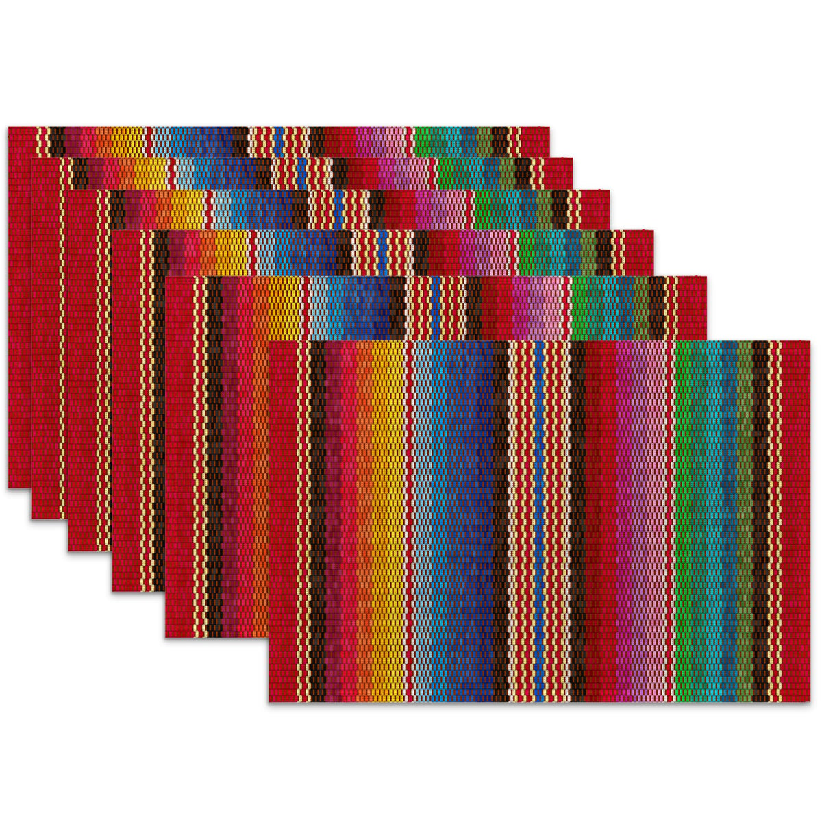 Mexican Placemats for Dining Table Set of 6,Ethnic Stripes Rainbow Place Mats for Home Party Kitchen Indoor Holiday Rustic Washable Heat Resistant Table Mats 12 x 18 Inch