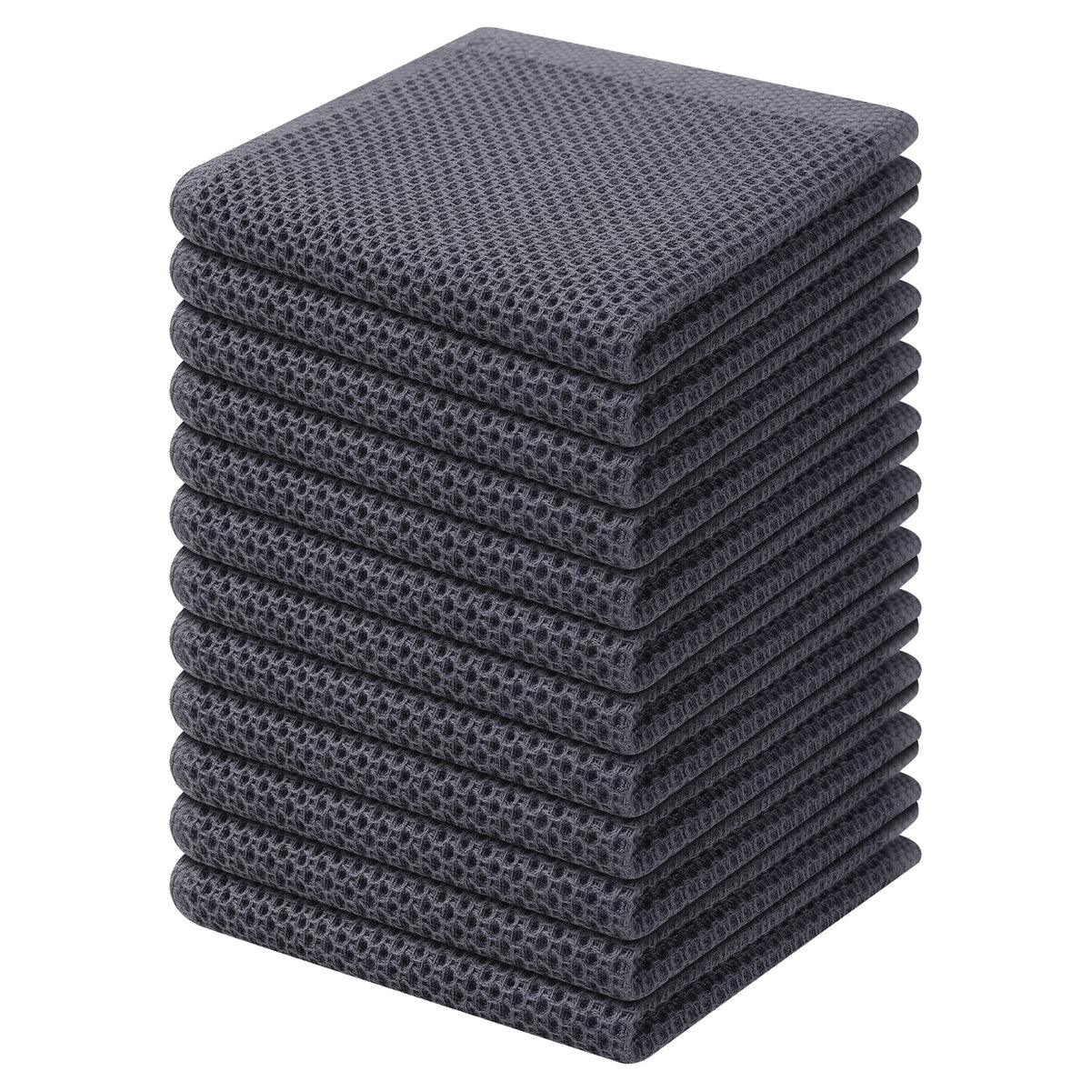 Kitinjoy 100% Cotton Waffle 6-Pack Kitchen Towels, 12" x 12", Dark Grey