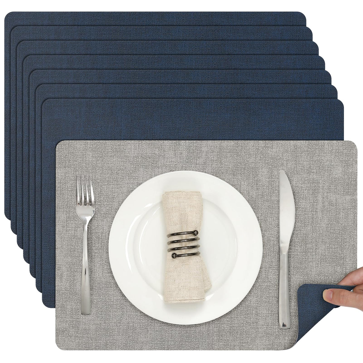 Myir JUN Faux Leather Placemats Set of 6, Reversible Dual-Color Place Mats