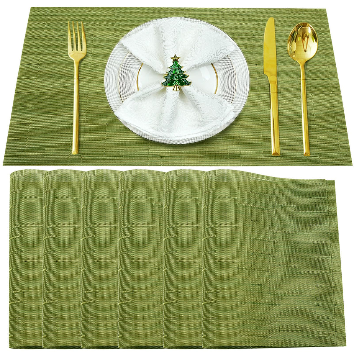 Beige Vinyl Placemats Set of 8,Washable Dining PVC Table Mats