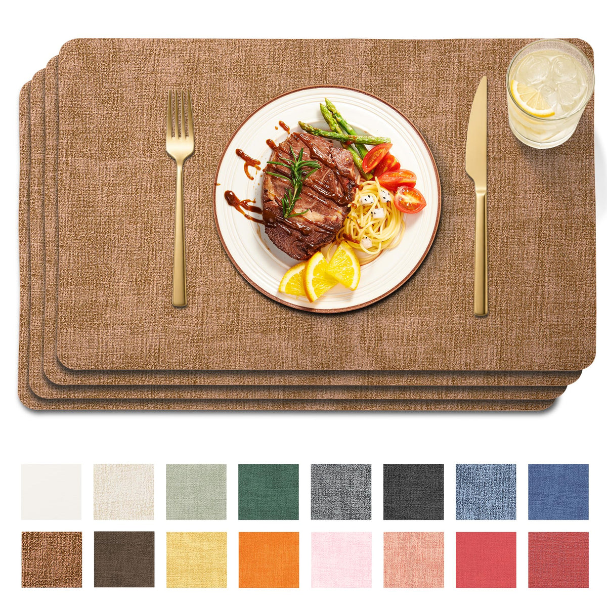 Maxpearl Faux Leather Placemats Set of 6, Easy to Clean, Grey