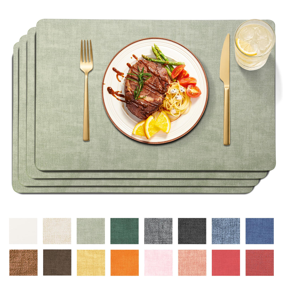 Maxpearl Faux Leather Placemats Set of 6, Easy to Clean, Grey