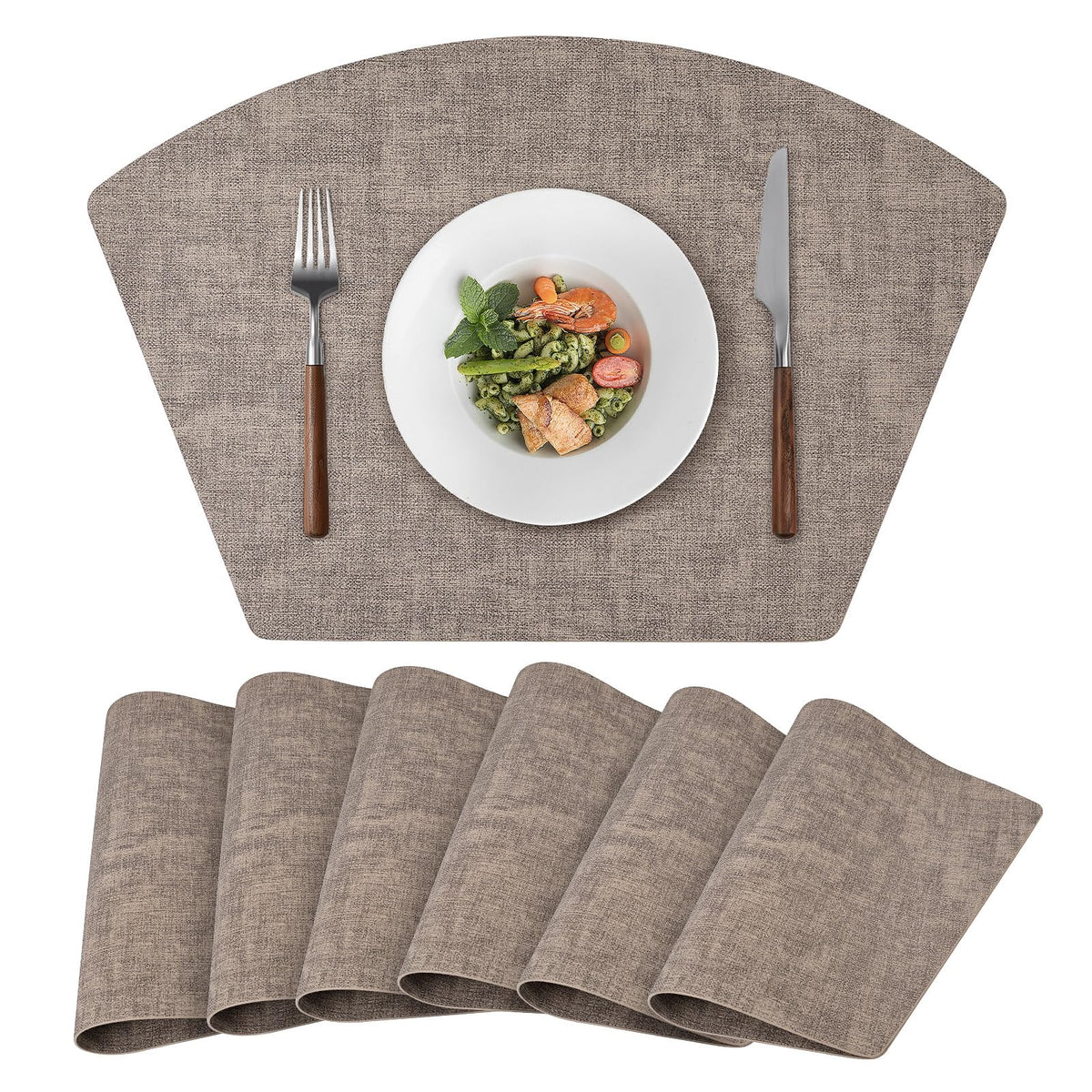Round Table Placemats Set of 4, Faux Leather Wedge Place Mats, Green