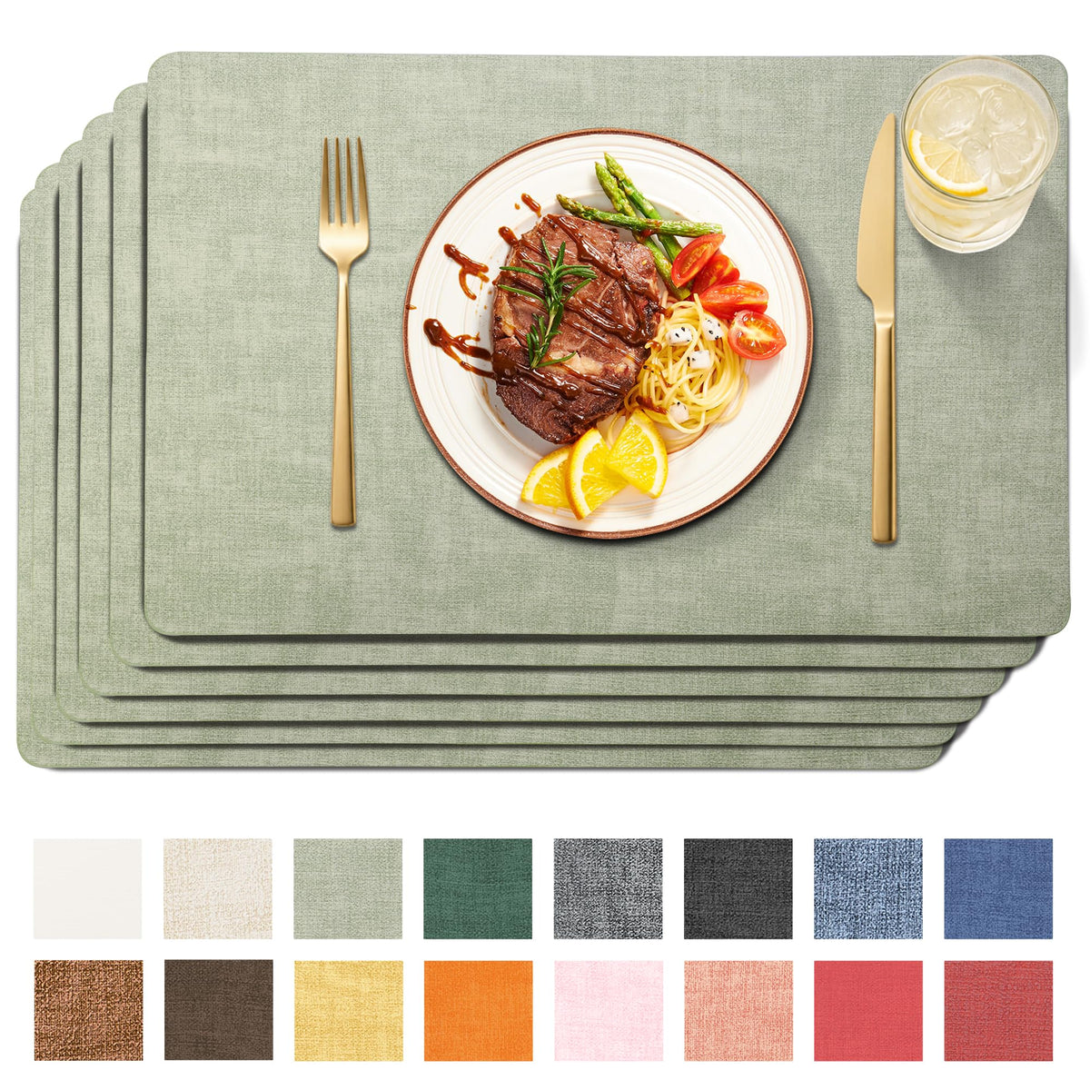 Maxpearl Faux Leather Placemats Set of 6, Easy to Clean, Grey