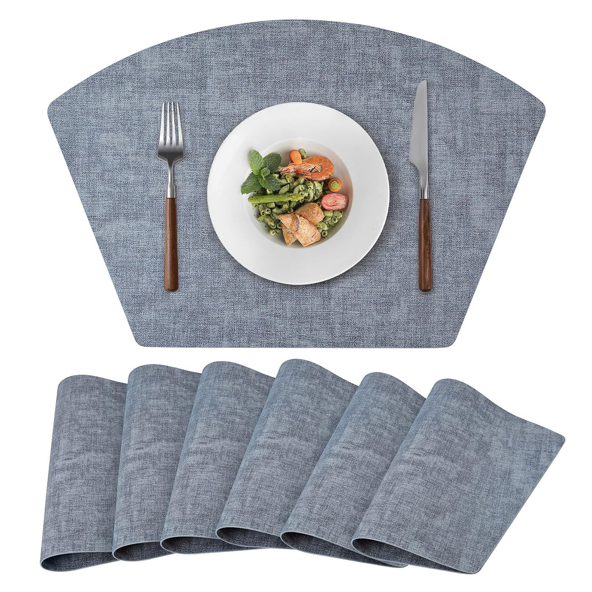 Round Table Placemats Set of 4, Faux Leather Wedge Place Mats, Green