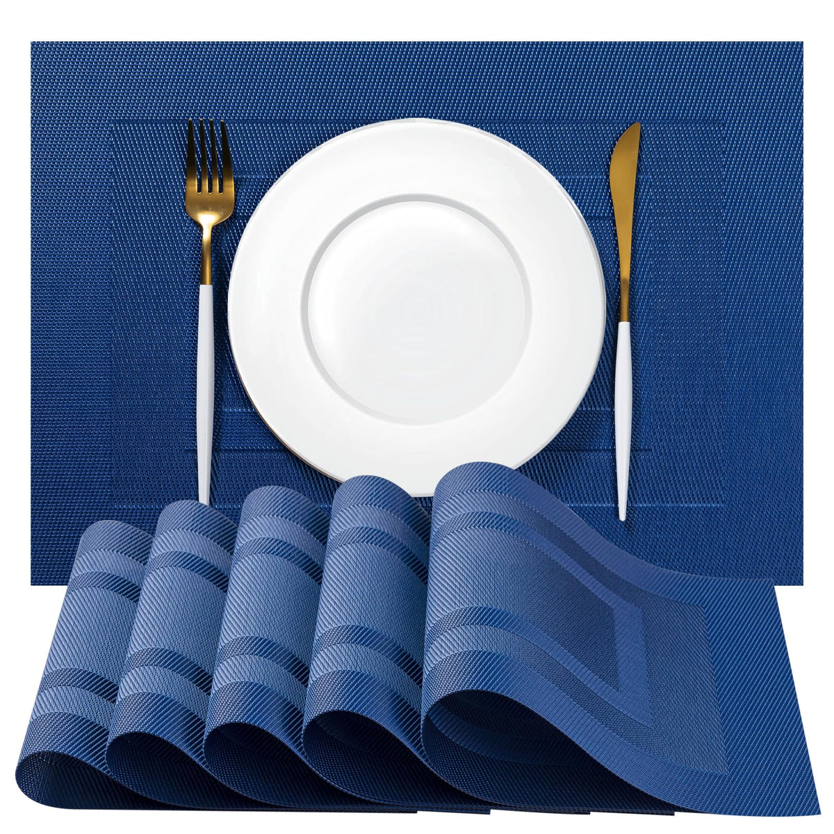 Placemats Set of 4 - Easy Clean Woven Vinyl Placemats for Dining Table, Indoor/Outdoor Place Mats, Washable PVC Table Mats（Caramel）