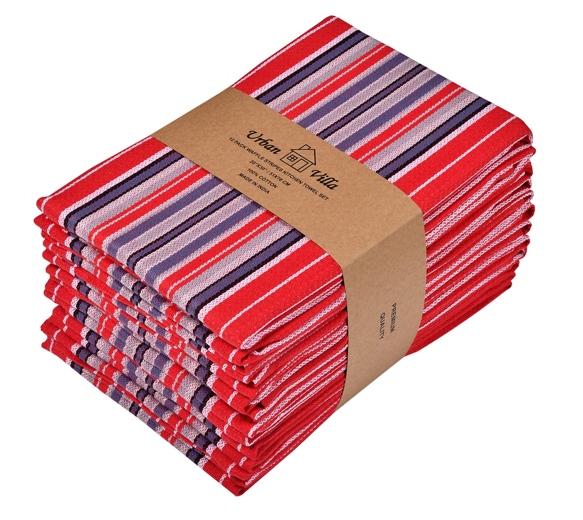 Urban Villa Kitchen Towels 100% Cotton Dish Towels for Kitchen (Set of 6) 20”x30” Dish Cloths Highly Absorbent Kitchen Linen Set with Hanging Loop Perfect for Drying Dishes Cleaning Towels-Blue White