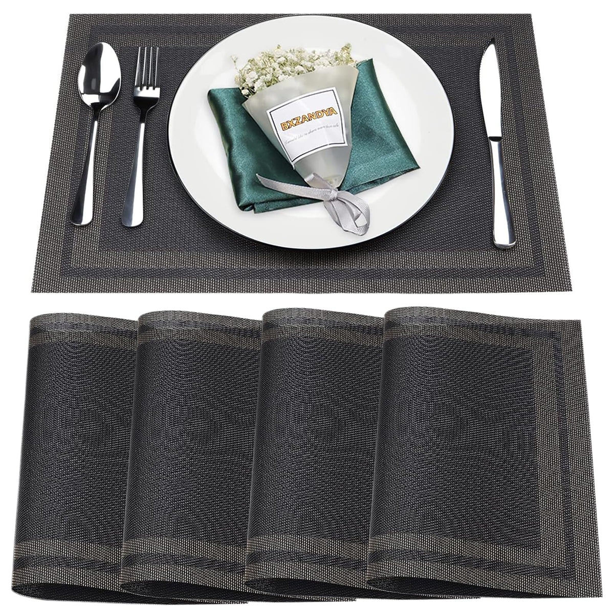Beige Vinyl Placemats Set of 8,Washable Dining PVC Table Mats