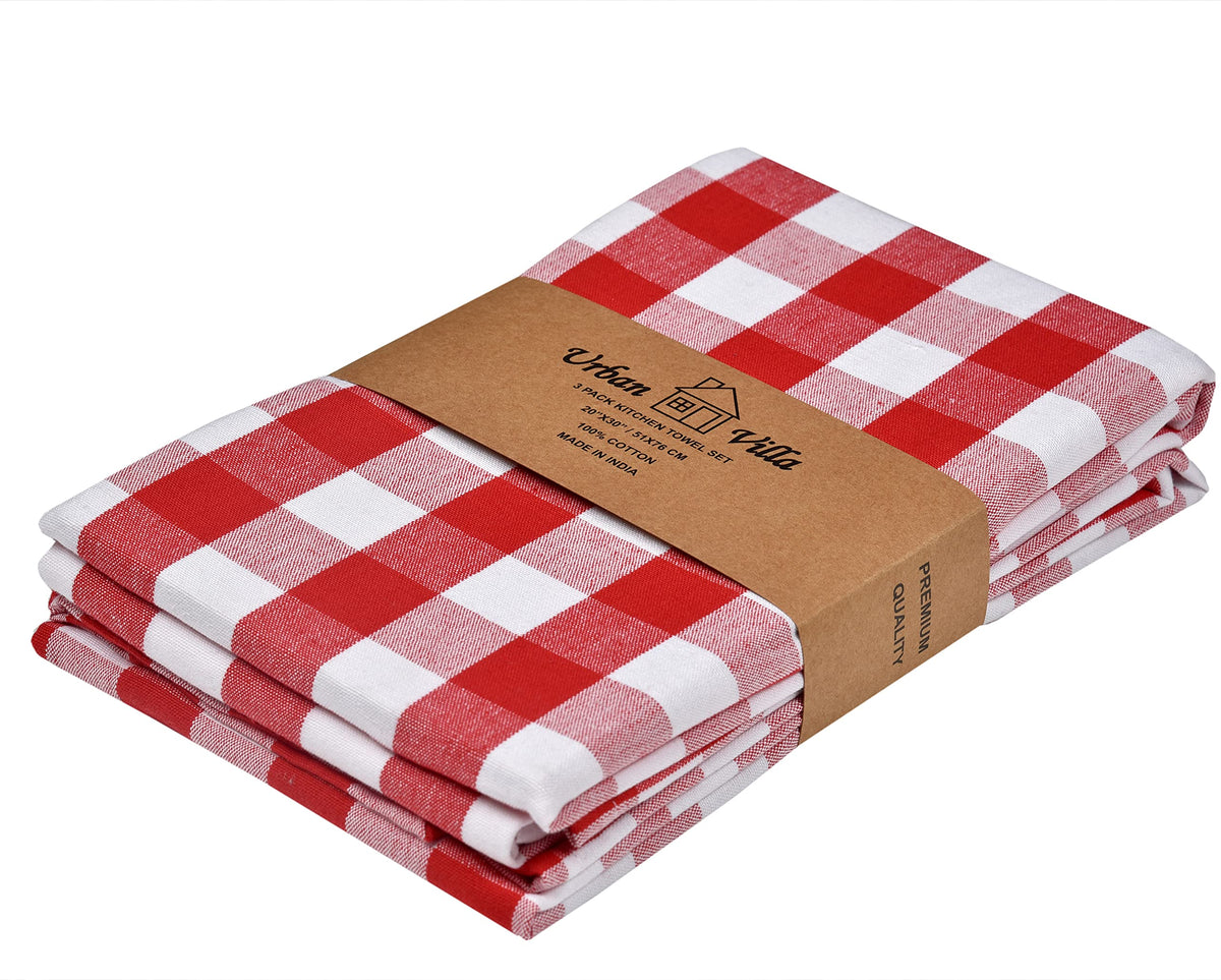 Urban Villa Kitchen Towels 100% Cotton Dish Towels for Kitchen (Set of 6) 20”x30” Dish Cloths Highly Absorbent Kitchen Linen Set with Hanging Loop Perfect for Drying Dishes Cleaning Towels-Blue White