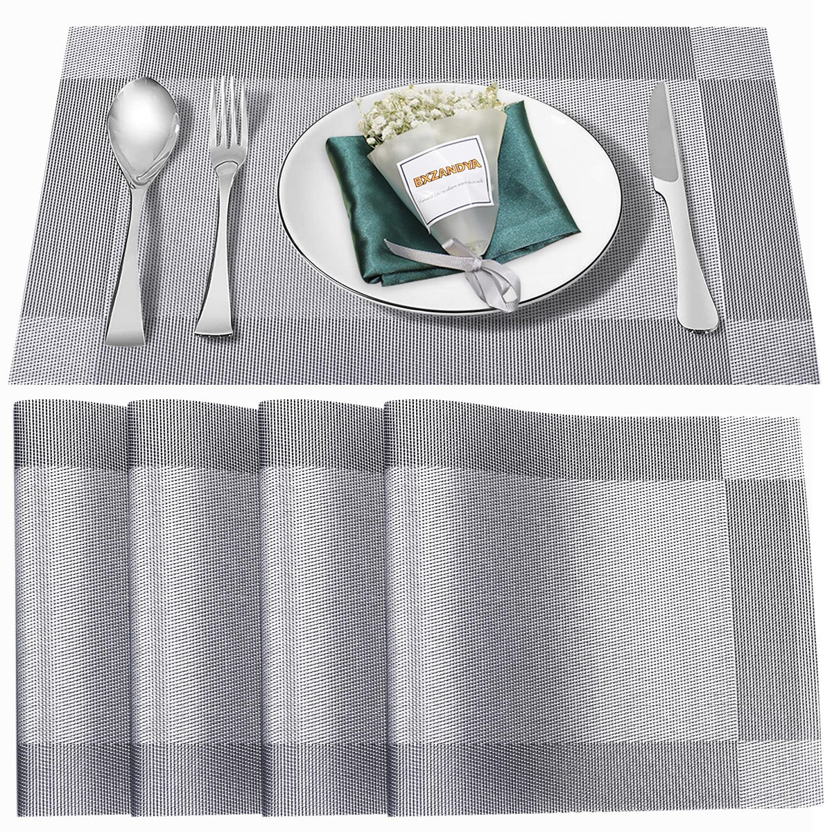 Beige Vinyl Placemats Set of 8,Washable Dining PVC Table Mats