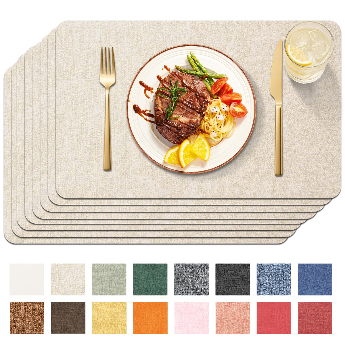 Maxpearl Faux Leather Placemats Set of 6, Easy to Clean, Grey