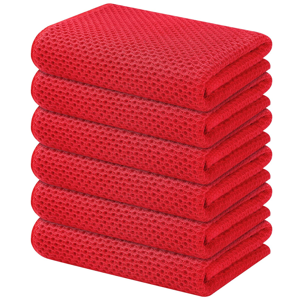 Kitinjoy 100% Cotton Waffle 6-Pack Kitchen Towels, 12" x 12", Dark Grey