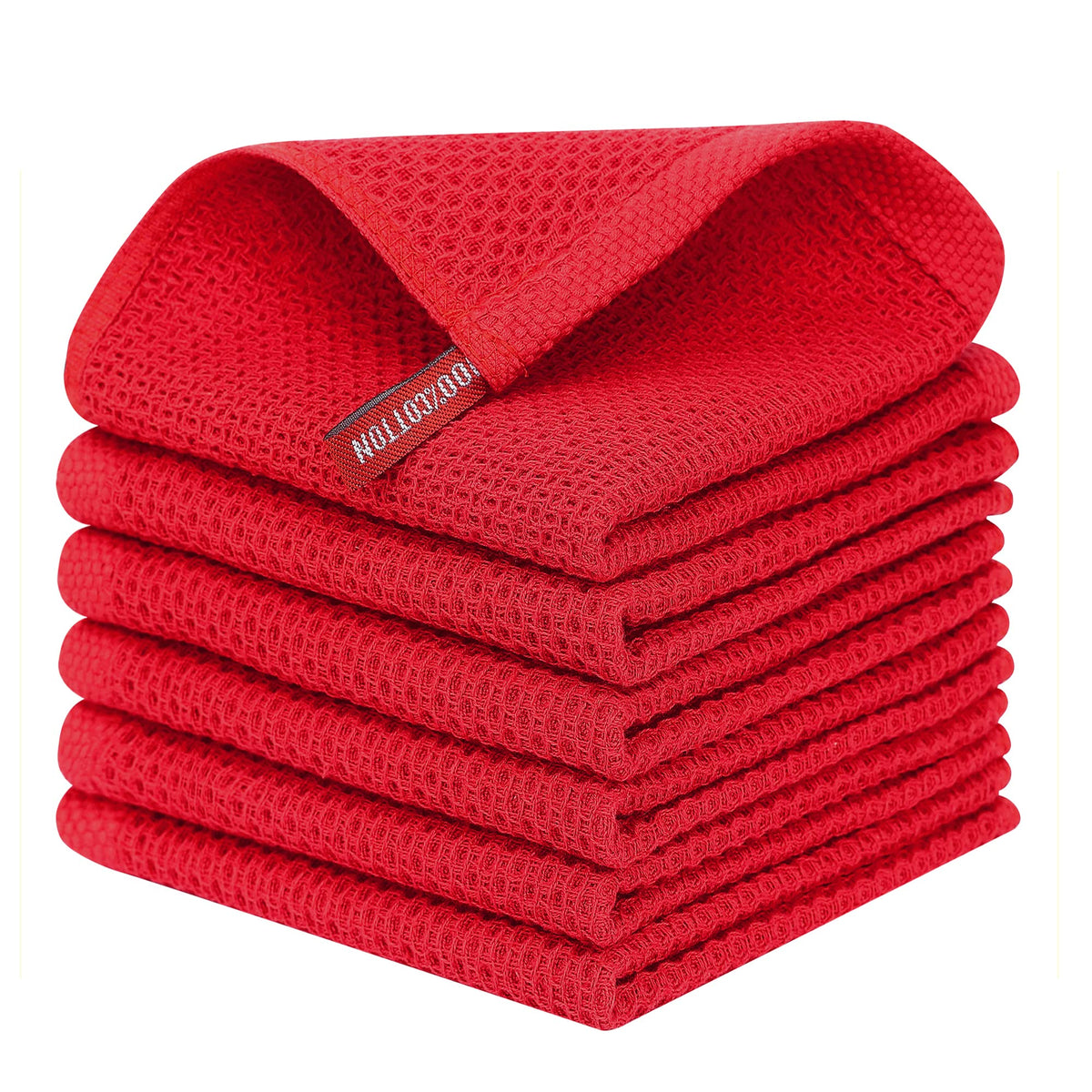 Kitinjoy 100% Cotton Waffle 6-Pack Kitchen Towels, 12" x 12", Dark Grey
