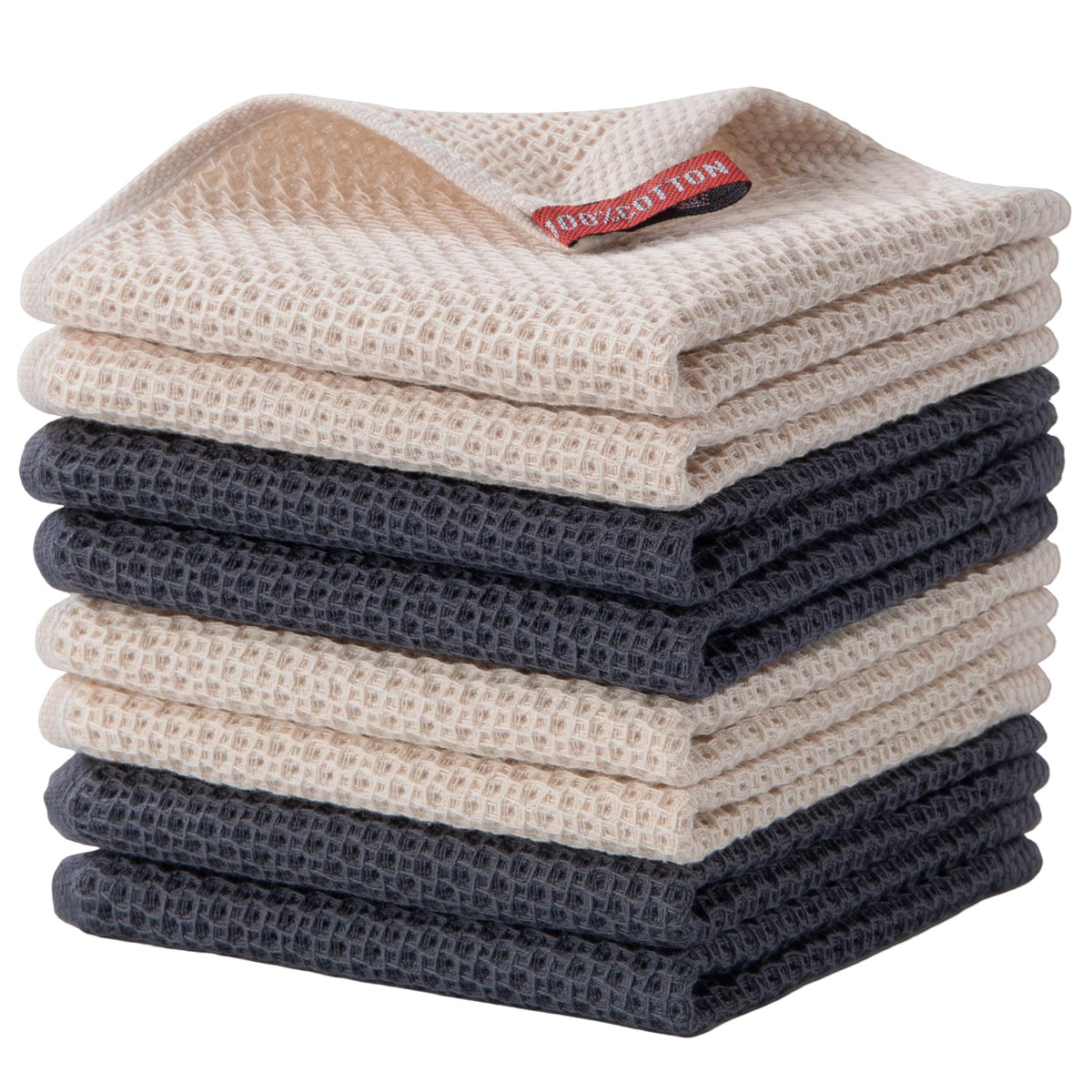 joybest Cotton Kitchen Dish Cloths, 8-Pack Waffle Weave Ultra Soft Absorbent Dish Towels Washcloths Quick Drying Dish Rags, 12x12 Inches, Beige