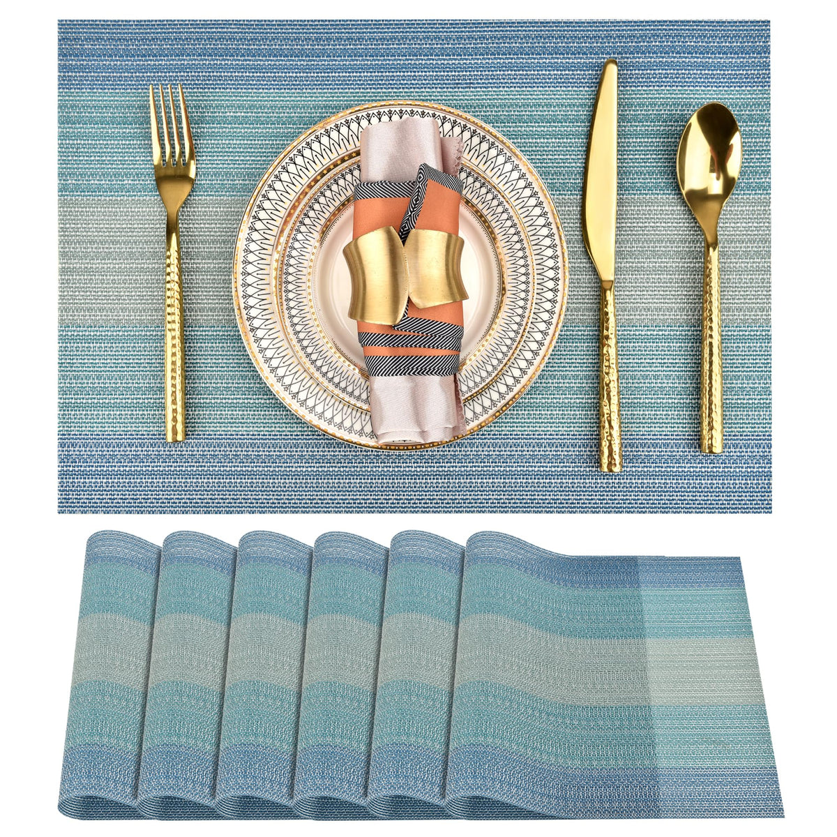 SLKQG Navy Blue Placemats Set of 4 - Easy Clean Washable Vinyl Placemats - Wipeable Heat Resistant Table Mats for Dining Table - 17x12 Inch (Navy Blue, 4)