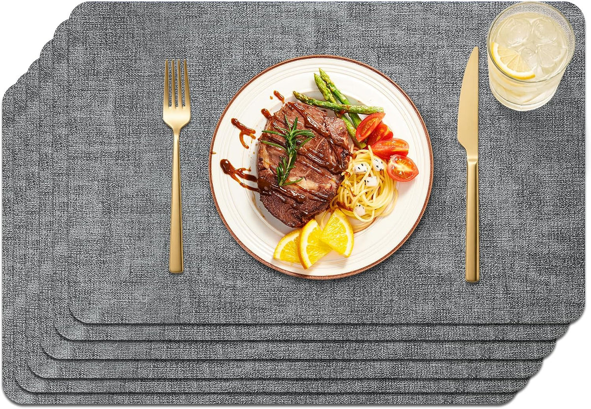 Maxpearl Faux Leather Placemats Set of 6, Easy to Clean, Grey