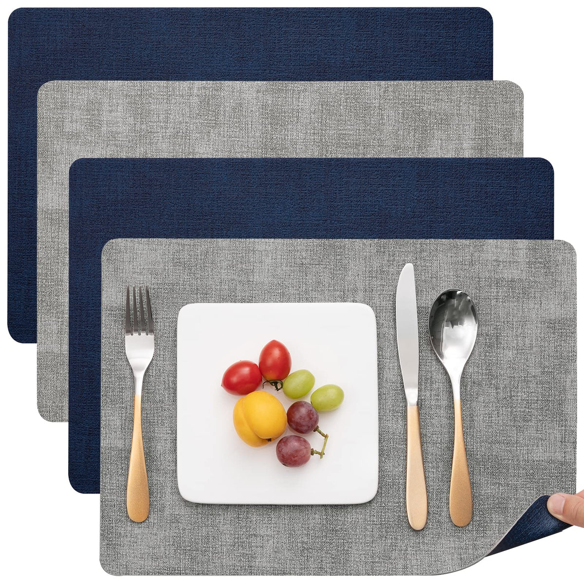 Myir JUN Faux Leather Placemats Set of 6, Reversible Dual-Color Place Mats
