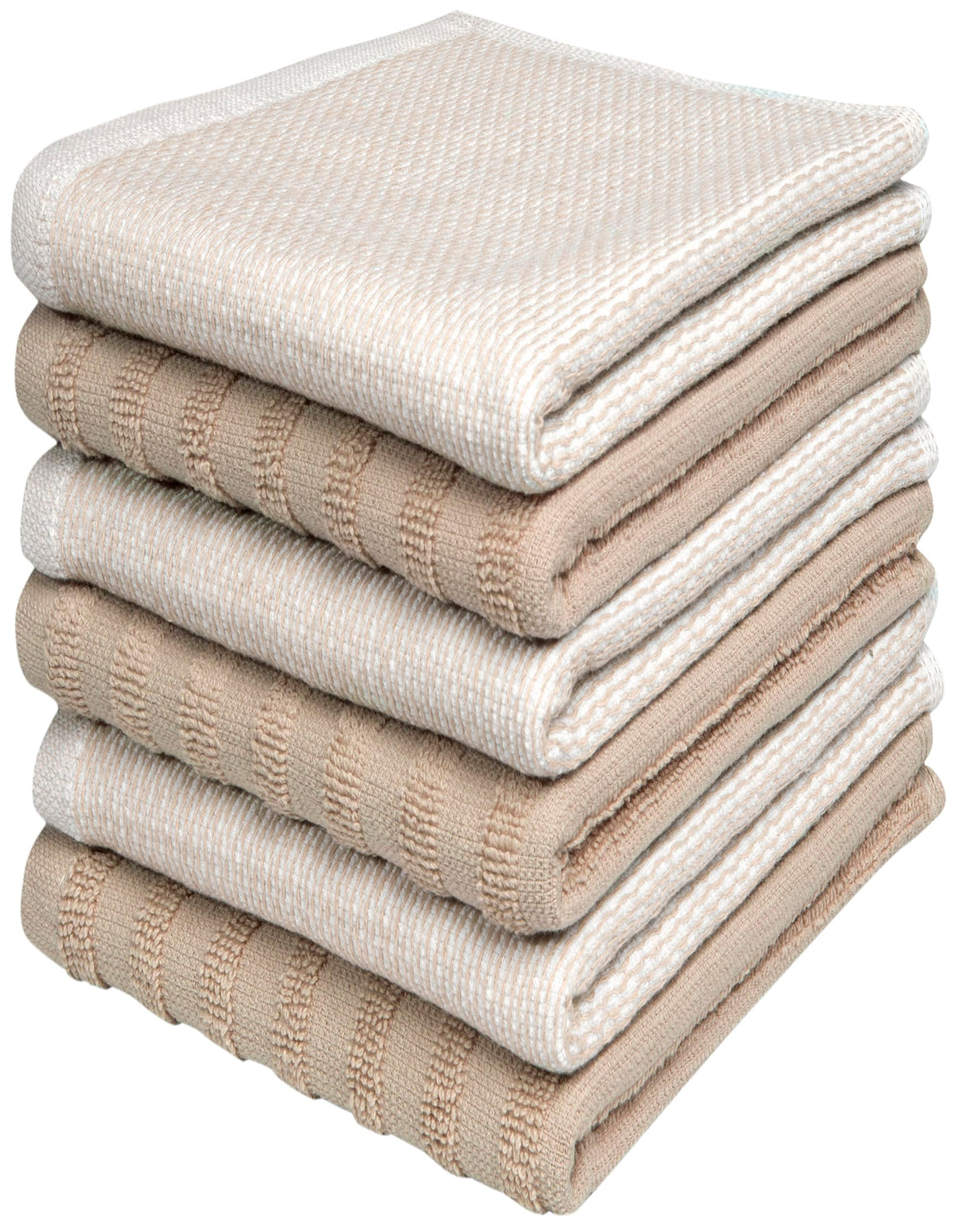 Bumble Premium Dish Cloths 13"x13" (6 Pack) | 100% Natural Ring Spun Cotton | 400 GSM | Highly Absorbent & Soft |Yarn Dyed & Solid Dyed Terry Dish Cloth Set - Tan
