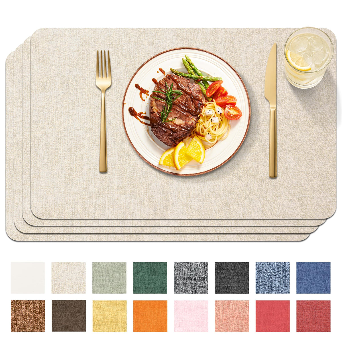 Maxpearl Faux Leather Placemats Set of 6, Easy to Clean, Grey