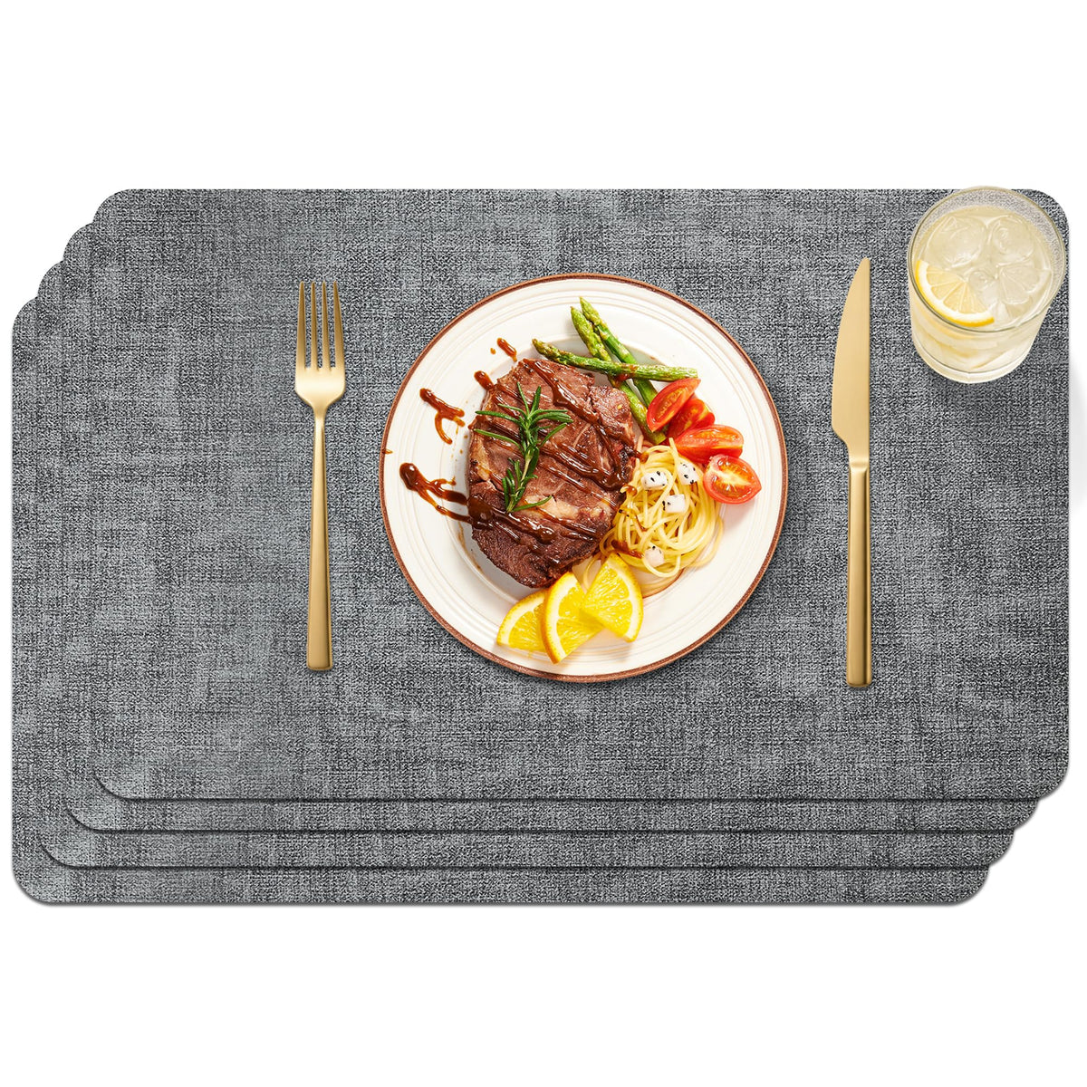 Maxpearl Faux Leather Placemats Set of 6, Easy to Clean, Grey