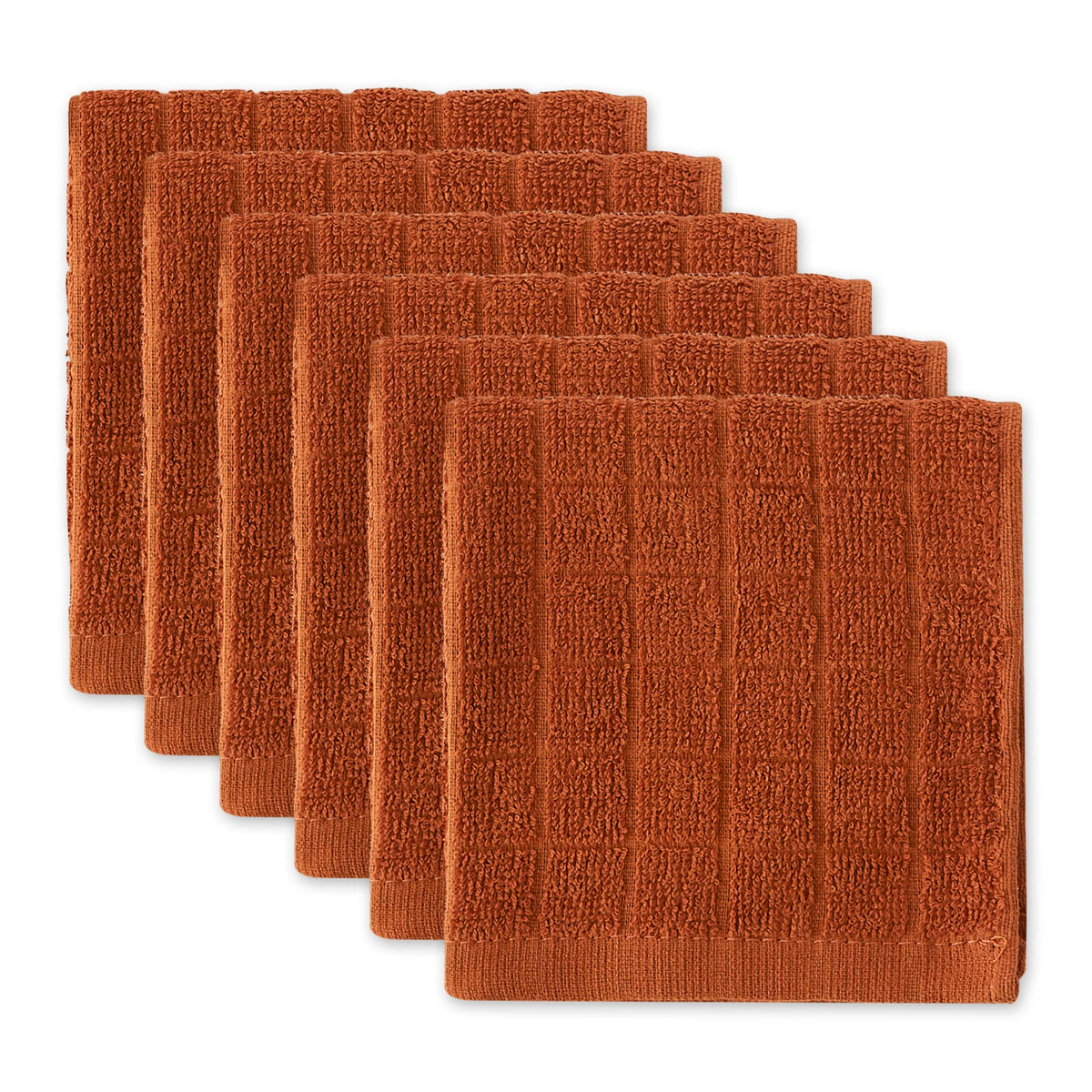 DII Basic Terry Collection Solid Windowpane Dishcloth Set, 12x12, Spice, 6 Piece