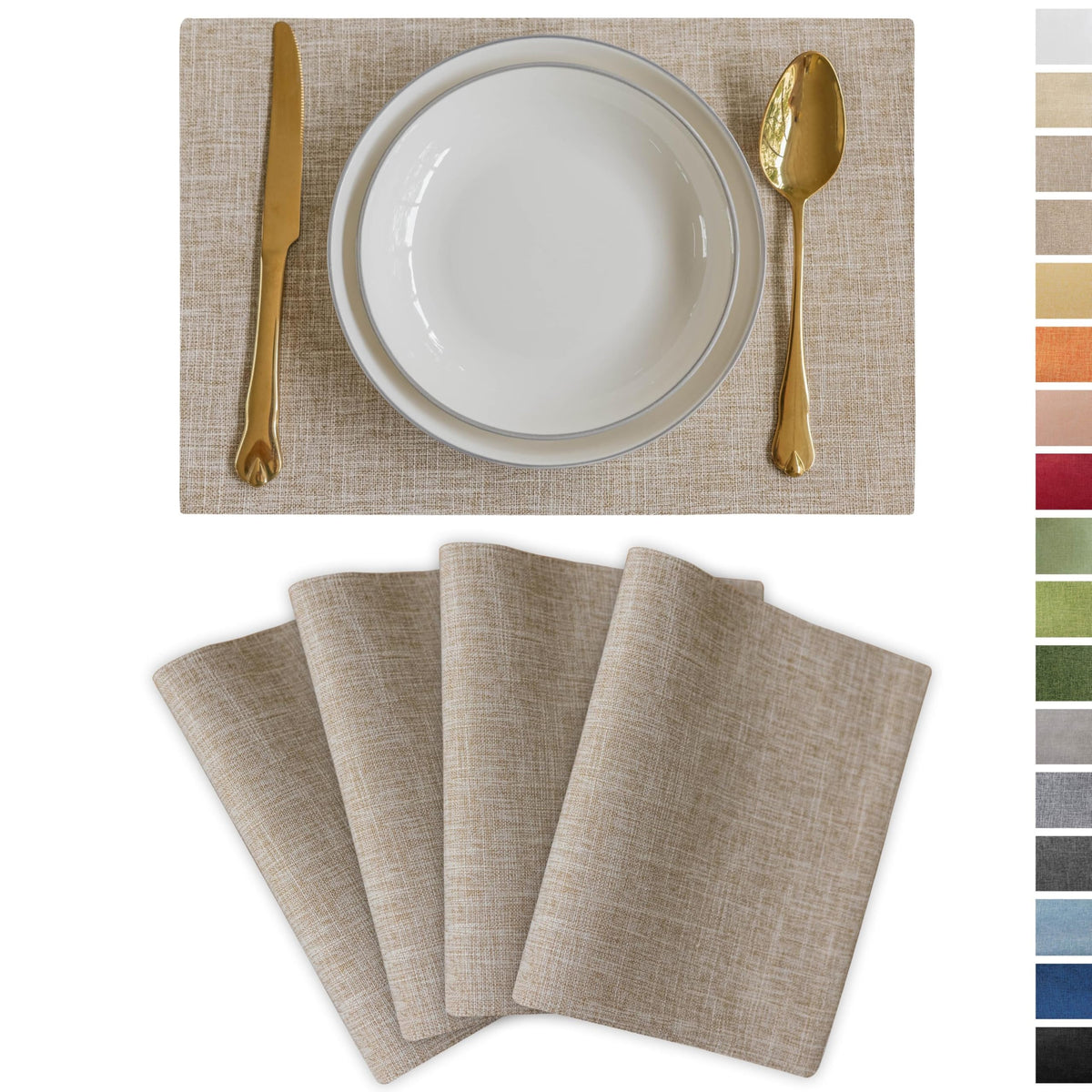 Demetex Cloth Placemats Green Set of 4 Vintage Textured Linen Place Mats Heat Resistant Plate Placemat for Kitchen Dinning Table, Green